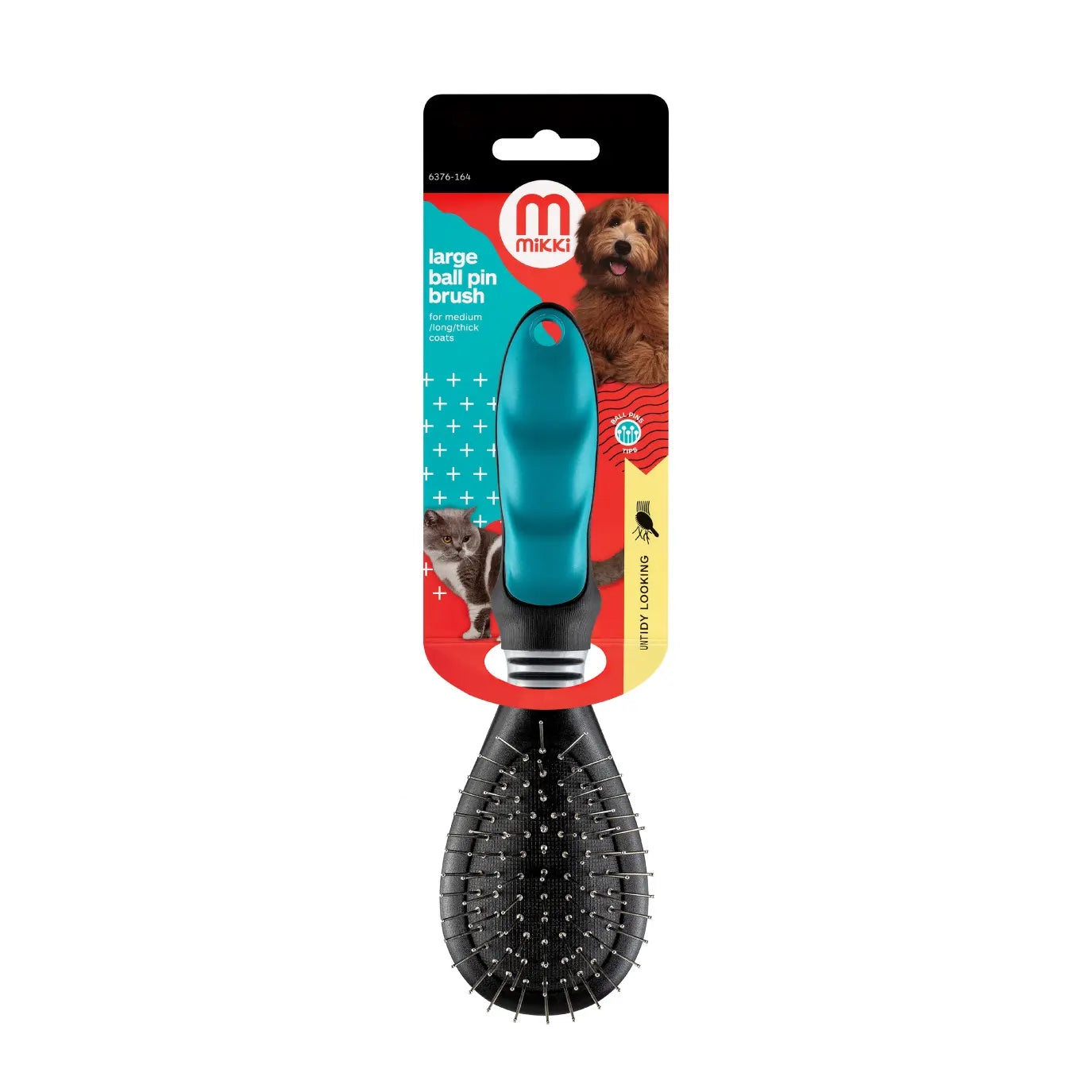 Large ball pin brush for pets, ideal for grooming and removing loose fur.