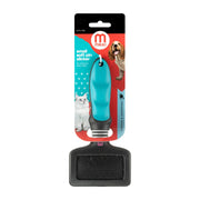 Small soft pin slicker brush for grooming cats and dogs with long hair, featuring a comfortable grip.