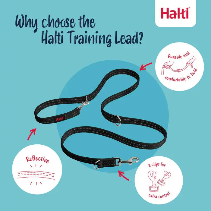 Halti Training Lead: durable, reflective, and comfortable with two clips for extra control.