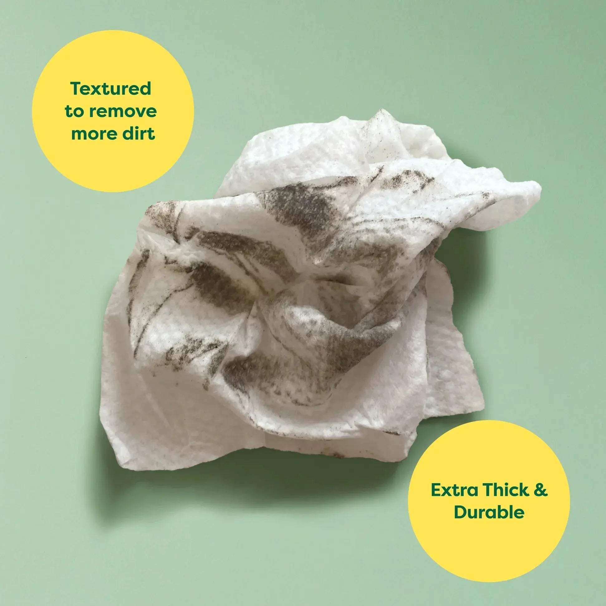 Textured paper towel designed for effective dirt removal, extra thick and durable for tough cleaning tasks.