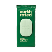 Earth Rated unscented dog wipes for easy pet clean-up, featuring 100 biodegradable wipes in a convenient pack.