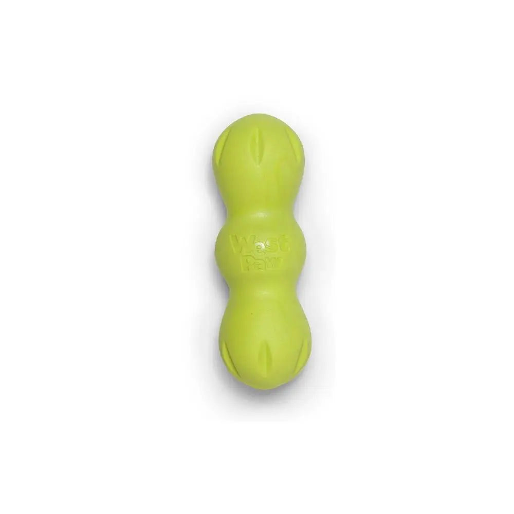 Durable green dog toy designed for chewing and interactive play.