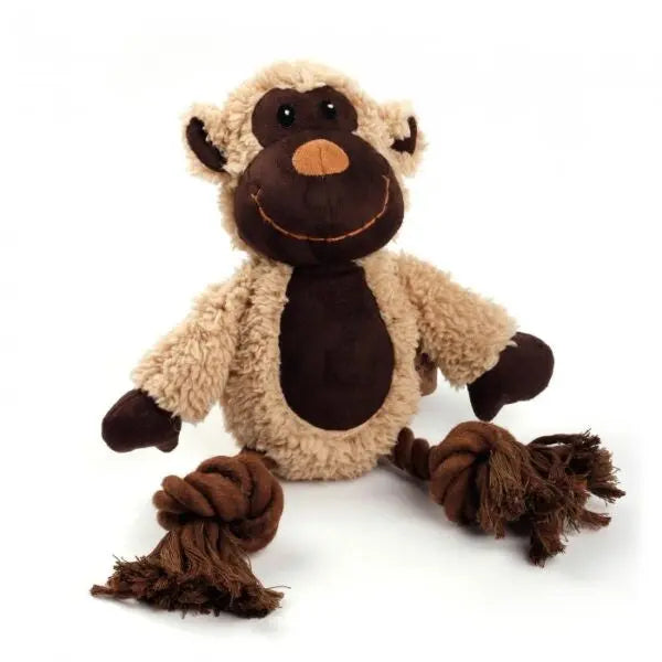 Soft plush monkey toy with rope limbs, perfect for cuddling and playtime.