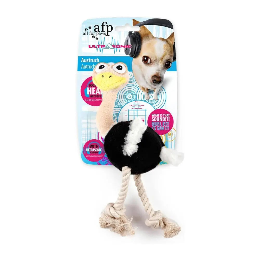 Ultrasonic dog toy shaped like an ostrich, featuring a fun design and durable rope legs.