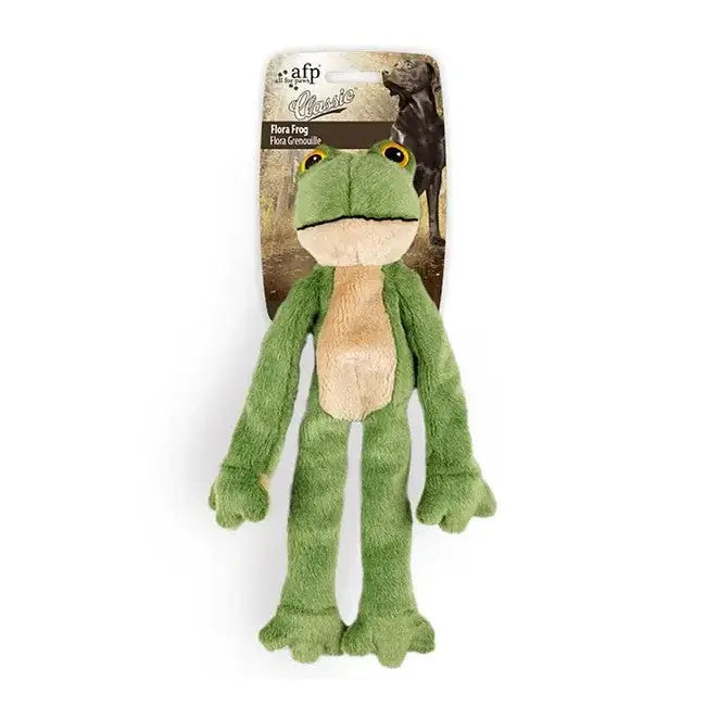 Plush frog toy for pets, featuring soft fabric and a fun design for interactive playtime.