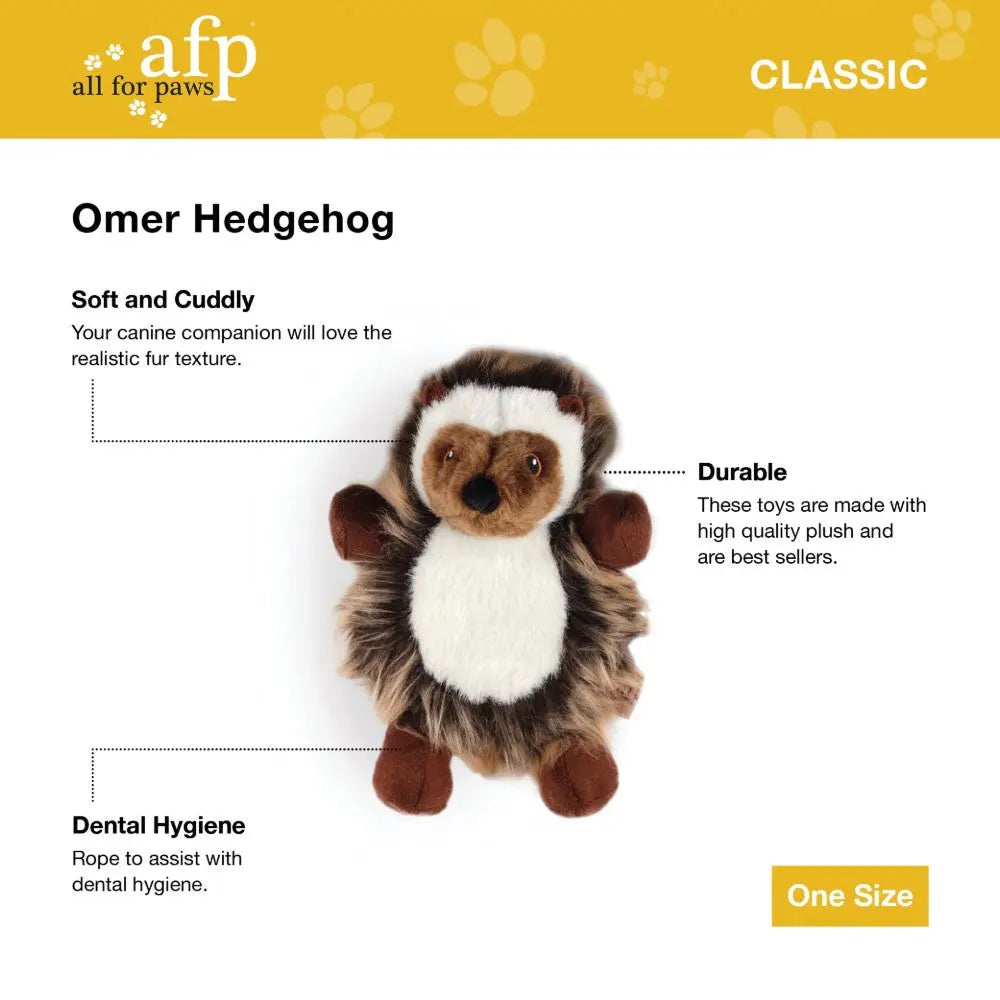 Soft and cuddly Omer Hedgehog toy for dogs, promoting dental hygiene and durable playtime fun.