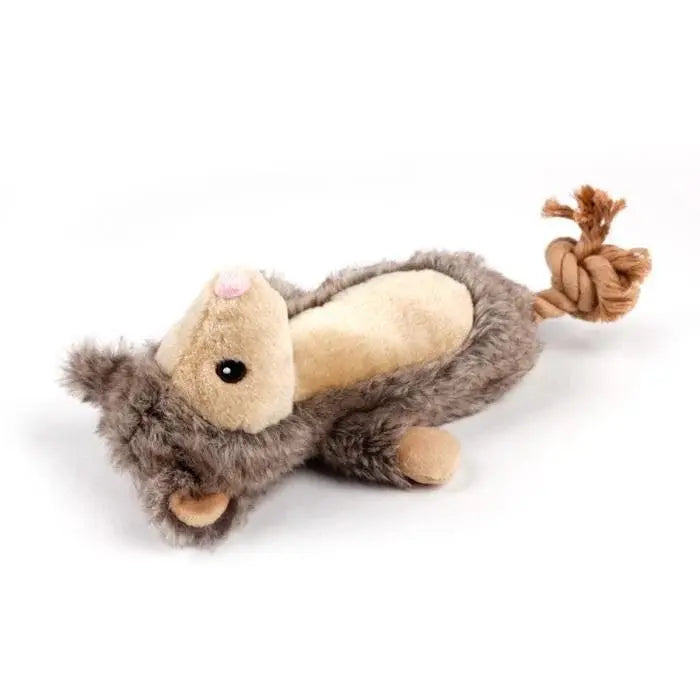Soft plush mouse toy for pets, featuring a knotted tail for added fun and engagement.