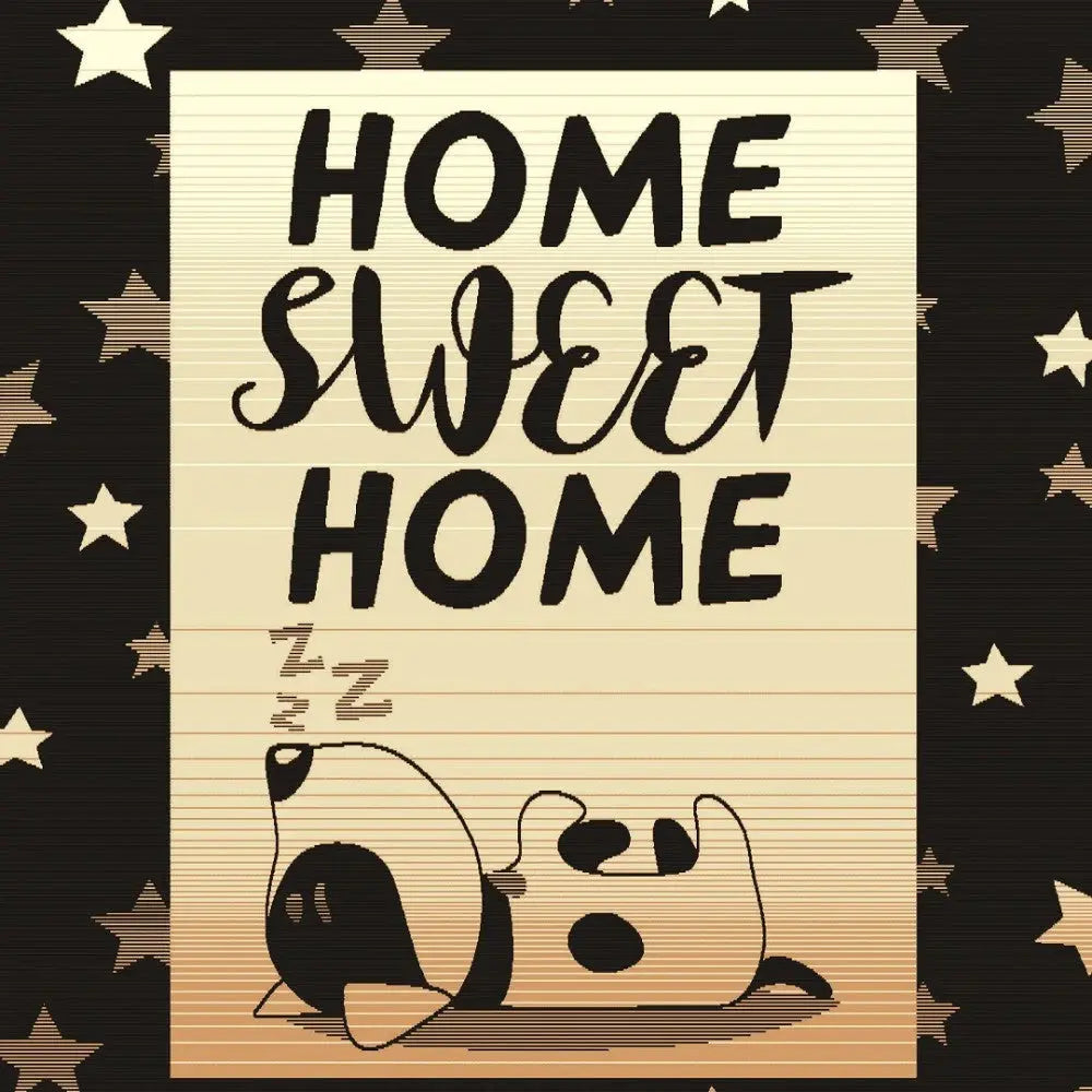 Cute illustration of a dog sleeping with the text "Home Sweet Home" on a starry background.