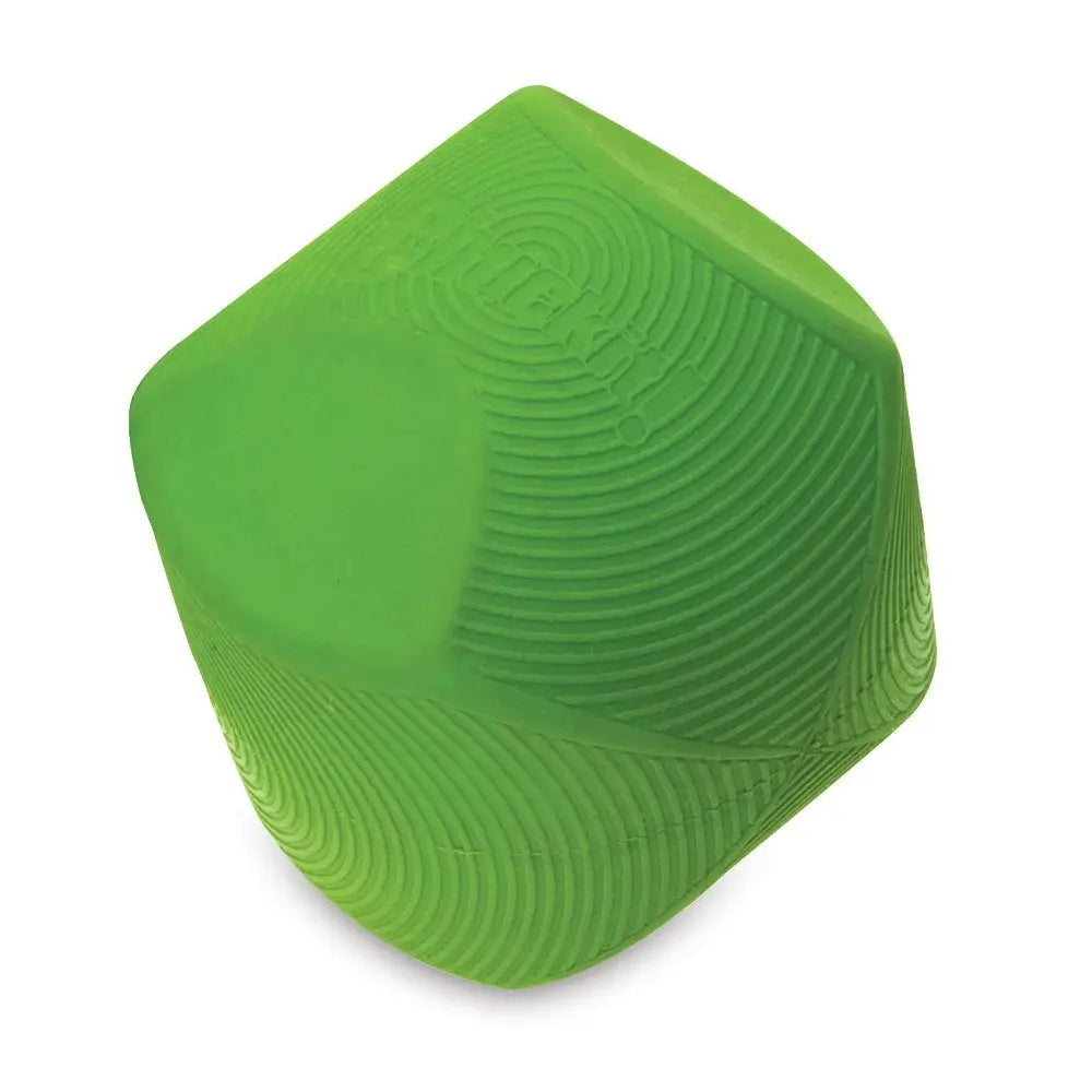 Green silicone dog toy with textured surface for enhanced grip and play.