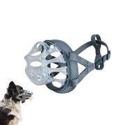 Dog muzzle with breathable design for safe and comfortable use during walks or training.
