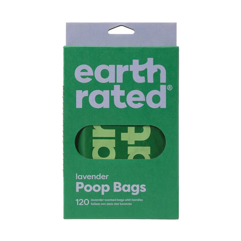 Eco-friendly lavender-scented poop bags with handles for easy disposal, 120 count.
