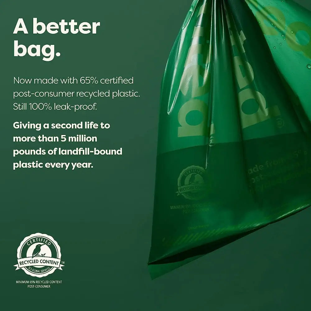 Eco-friendly bag made from 65% recycled plastic, designed to be leak-proof and sustainable.