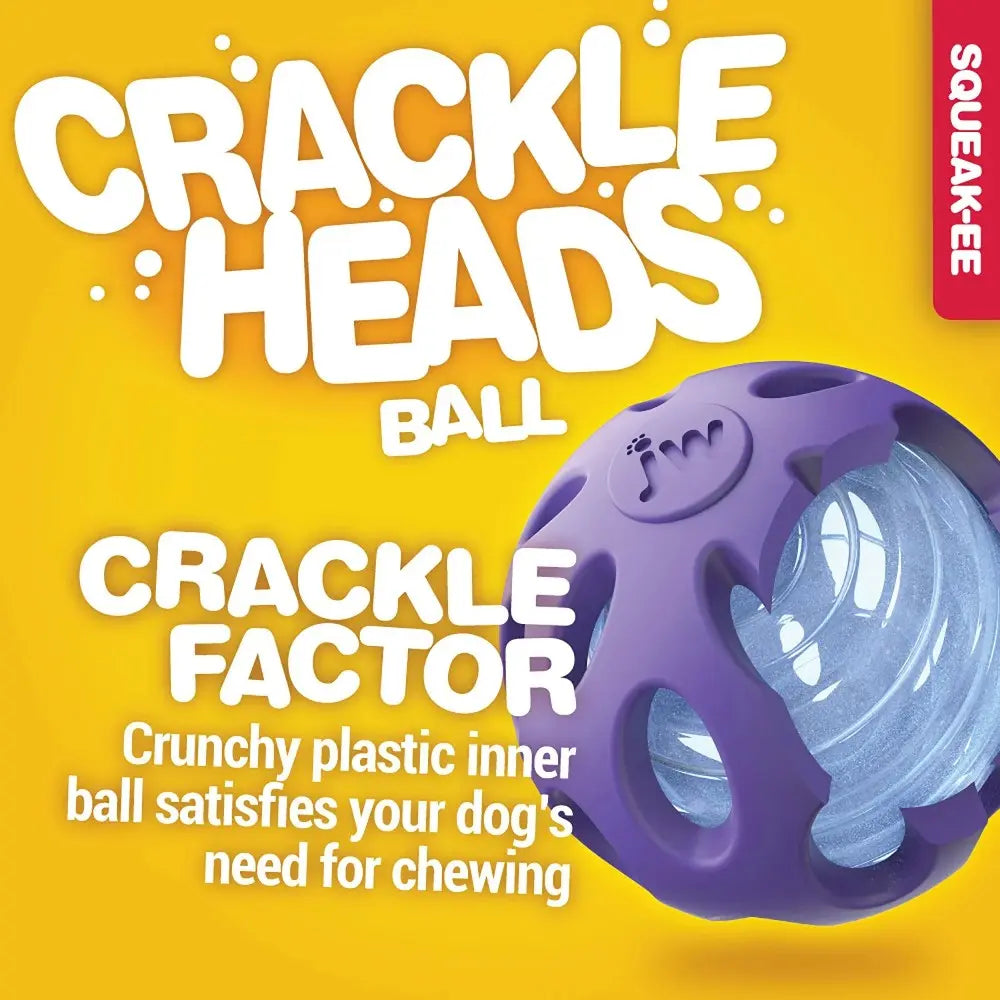 Purple dog toy with a crunchy inner ball for satisfying chewing and playtime fun.
