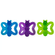 Colorful butterfly-shaped teething toys for soothing infants' gums.