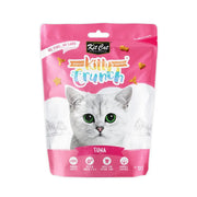 Kit Cat Kitty Crunch tuna cat treats packaging with a playful design and a focus on health benefits.