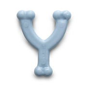 Blue dog chew toy shaped like a Y, designed for playful chewing and dental health.