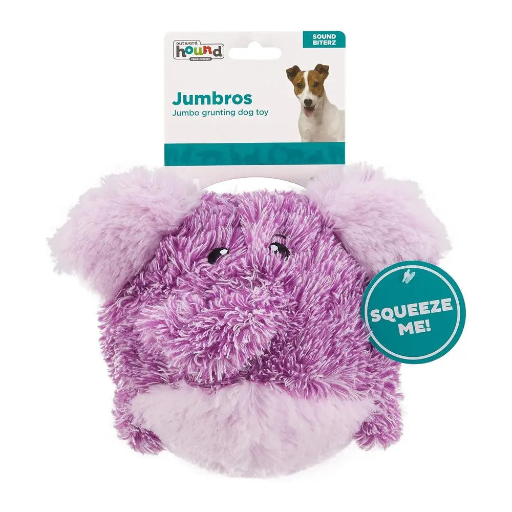 Jumbo grunting dog toy in purple, perfect for playful pups and interactive fun.