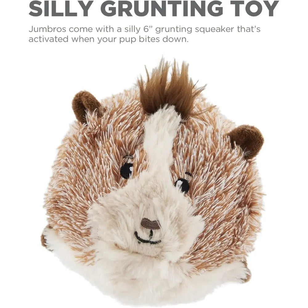 Silly grunting toy for dogs, featuring a plush design and squeaker for interactive playtime fun.