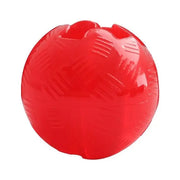 Red rubber ball toy for dogs, designed for interactive play and chewing.