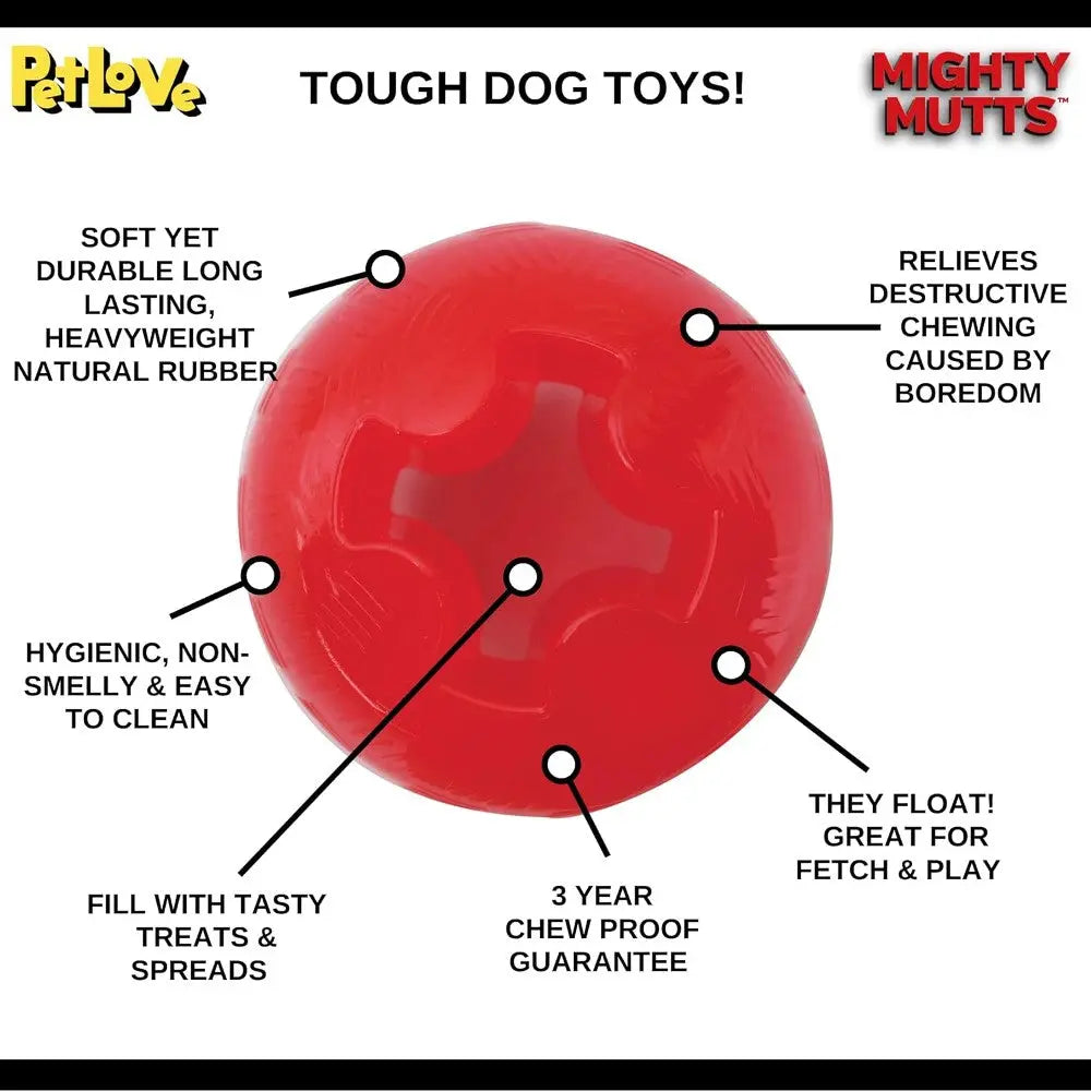 Red durable dog toy with chew-proof guarantee, easy to clean, and perfect for fetch and play.