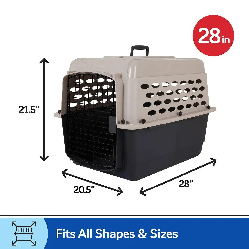 Pet carrier with dimensions 28x21.5x20.5 inches, suitable for all shapes and sizes of pets.