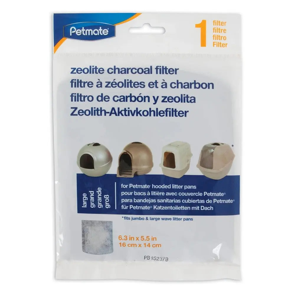 Petmate zeolite charcoal filter for hooded litter boxes, 6.3 x 5.5 inches, effective odor control.