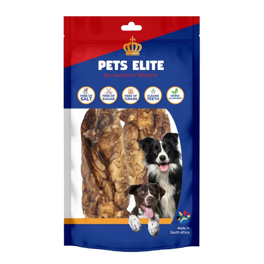 Dog treat packaging featuring natural ingredients and a clean label for healthy pet snacks.