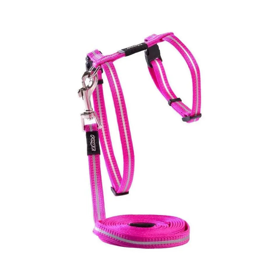 Pink dog harness and leash set, perfect for comfortable walks and training.