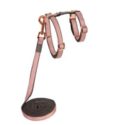Stylish dog harness and leash set in pink and brown for comfortable walks.