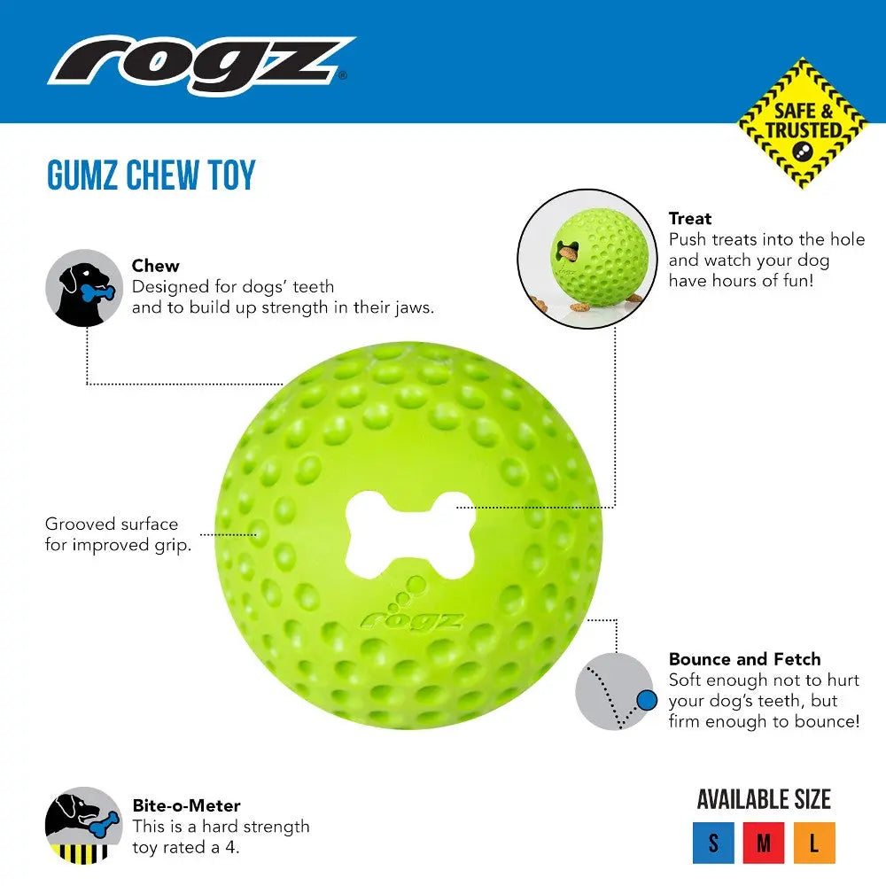 Bright green Gumz chew toy for dogs, designed for strength building and interactive play.