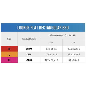 Rogz Lounge Flat Rectangular Bed - Sizes