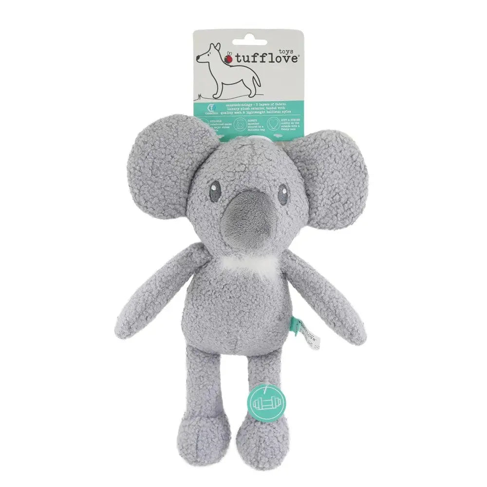 Soft gray elephant dog toy with squeaker, perfect for playful pups and cuddly companions.