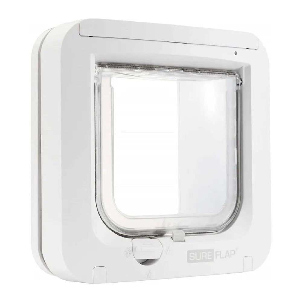 SureFlap pet door, energy-efficient design, secure access for pets, easy installation, white color.