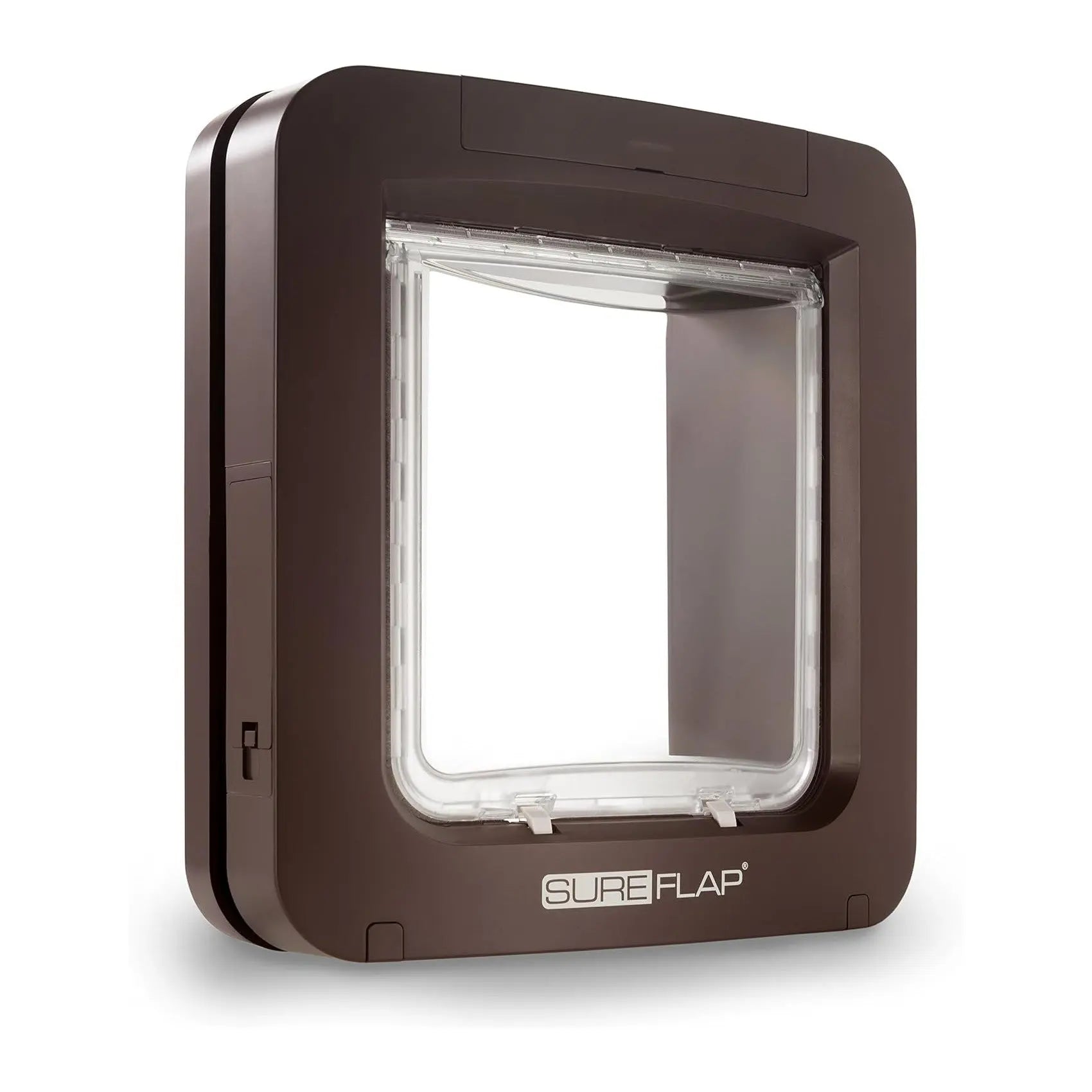 SureFlap pet door, brown color, designed for easy pet access and secure home entry.
