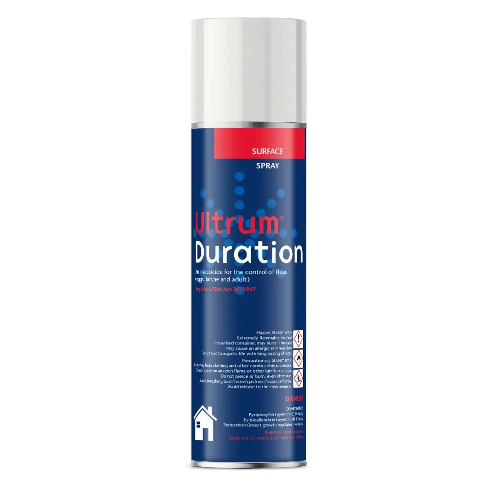 Ultrum Duration surface spray for effective control of fleas, ticks, and other pests in homes.