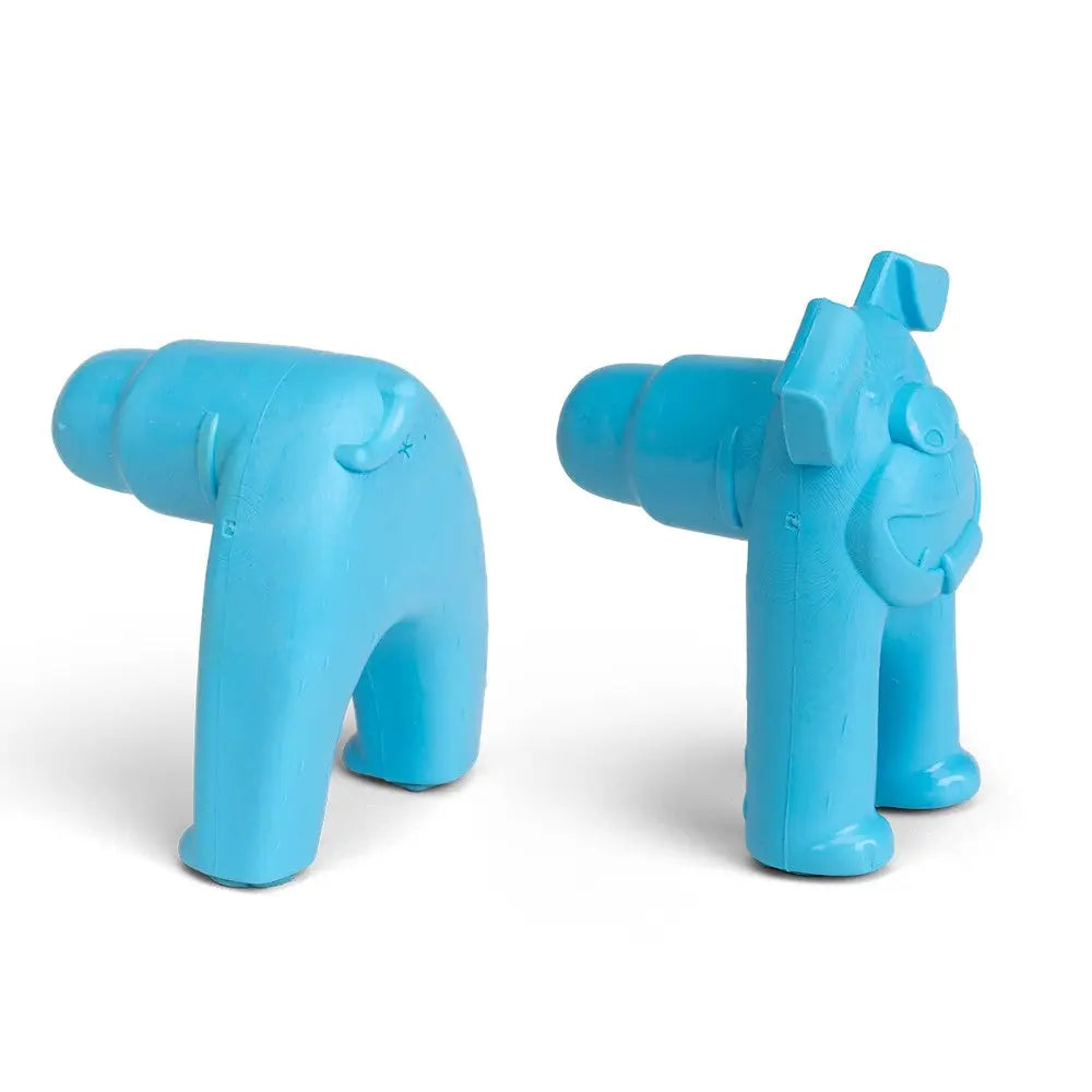 Blue dog-shaped toy for pets, designed for fun and interactive playtime.