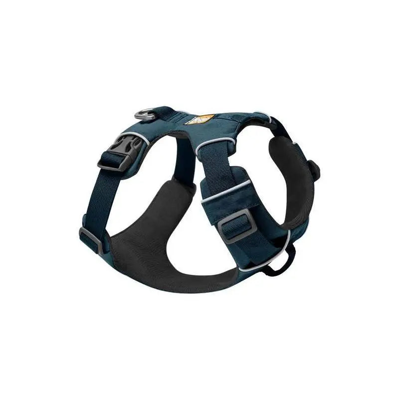 Durable dog harness in navy blue, designed for comfort and secure fit during walks.