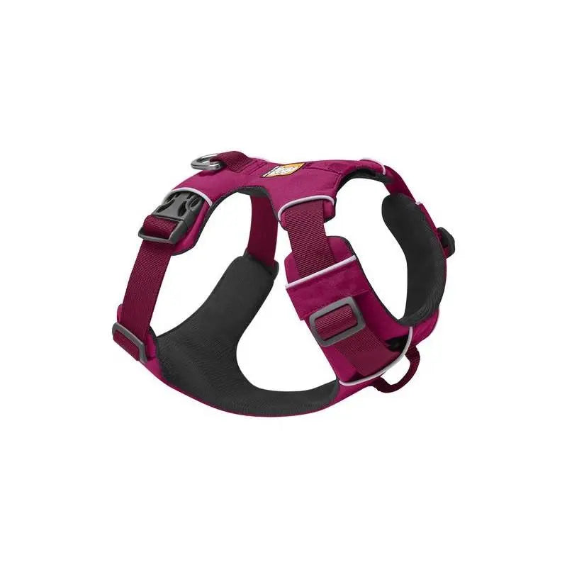 Adjustable dog harness in burgundy color, designed for comfort and control during walks.