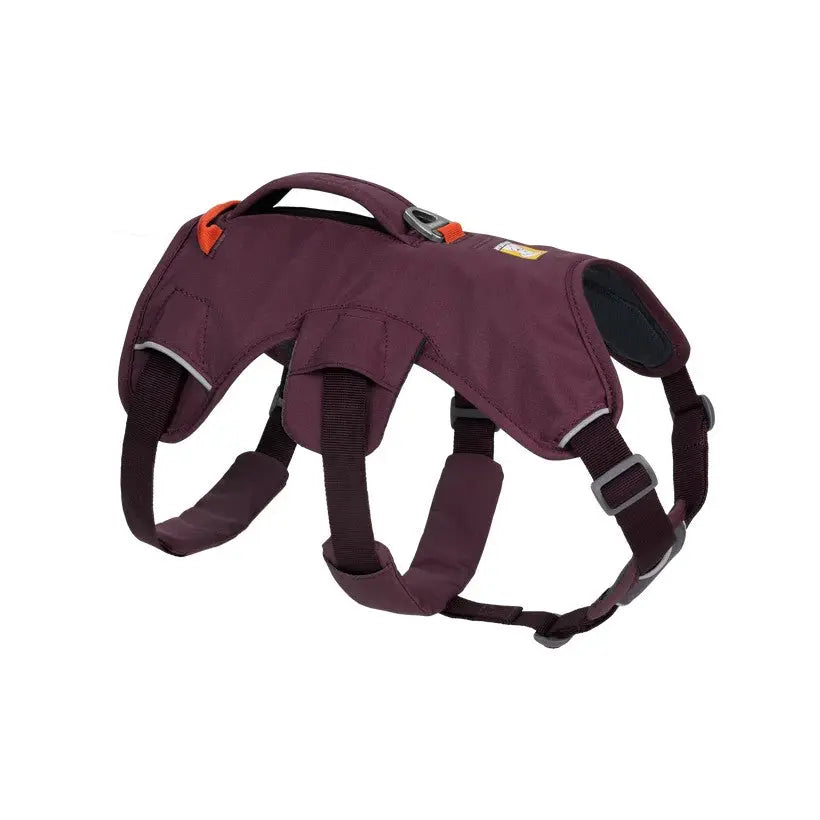 Durable dog harness in burgundy, designed for comfort and control during walks.