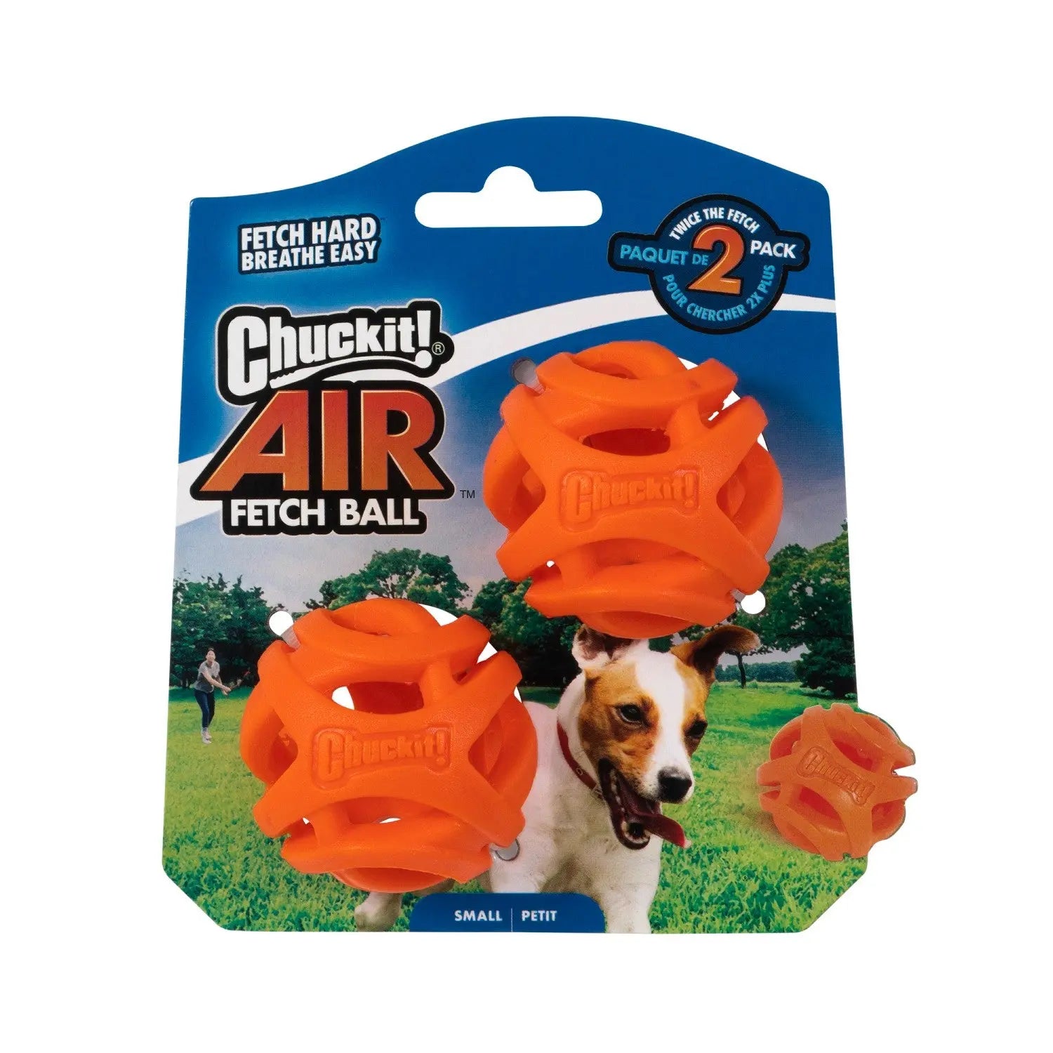 Chuckit! Air Fetch Ball set for dogs, featuring durable orange balls for fun outdoor play.