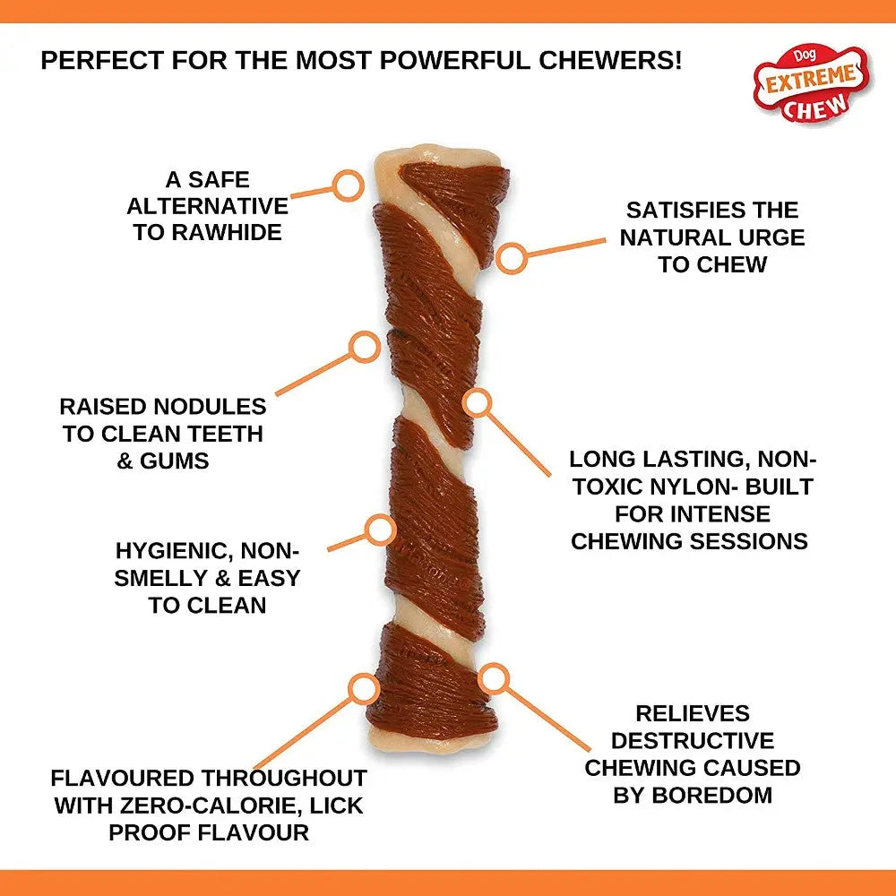 Dog chew toy with safe ingredients, designed for powerful chewers to promote dental health and prevent boredom.