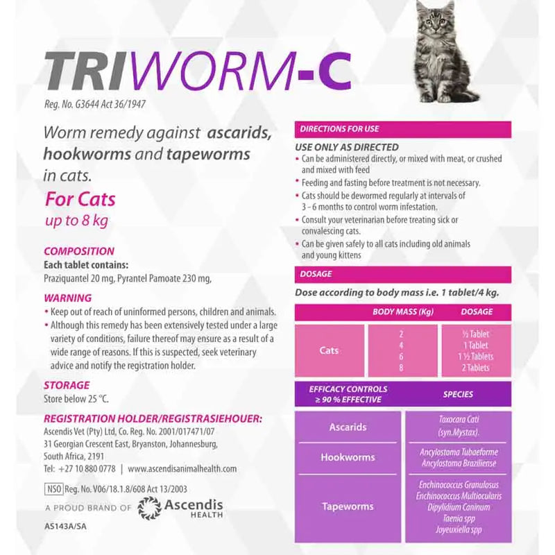 TriwormC Dewormer for Cats Buy Pest Control Online Canine & Co