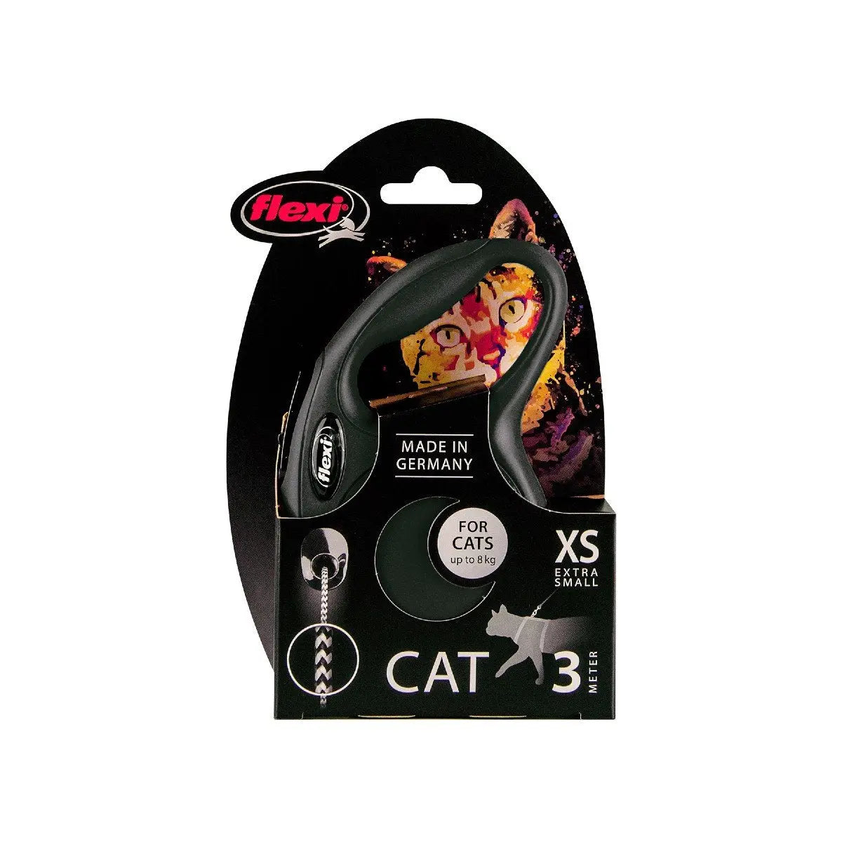 Flexi cat leash for small cats, 3 meters long, durable design, made in Germany, perfect for outdoor adventures.