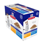 Hill's Science Plan cat food box featuring chunks in gravy with chicken and ocean fish for mature adults.