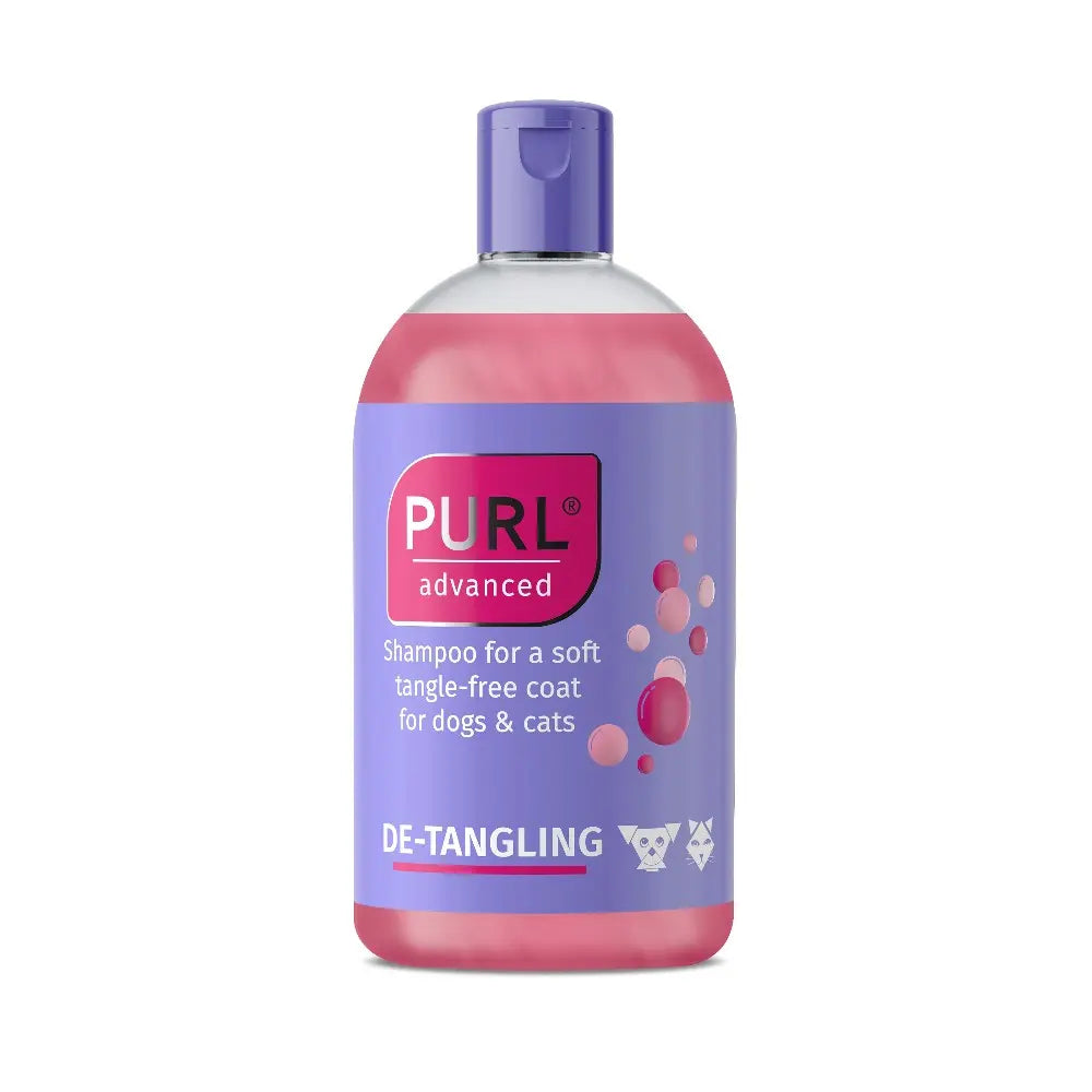 PURL advanced de-tangling shampoo for soft, tangle-free coats in dogs and cats.