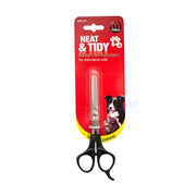 Double thinning scissors for grooming thick or dense dog coats, featuring a comfortable grip.