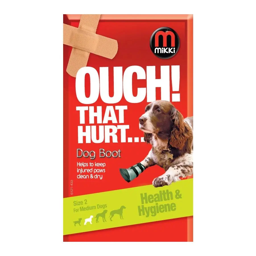 Dog boot packaging for medium dogs, promoting health and hygiene for injured paws.