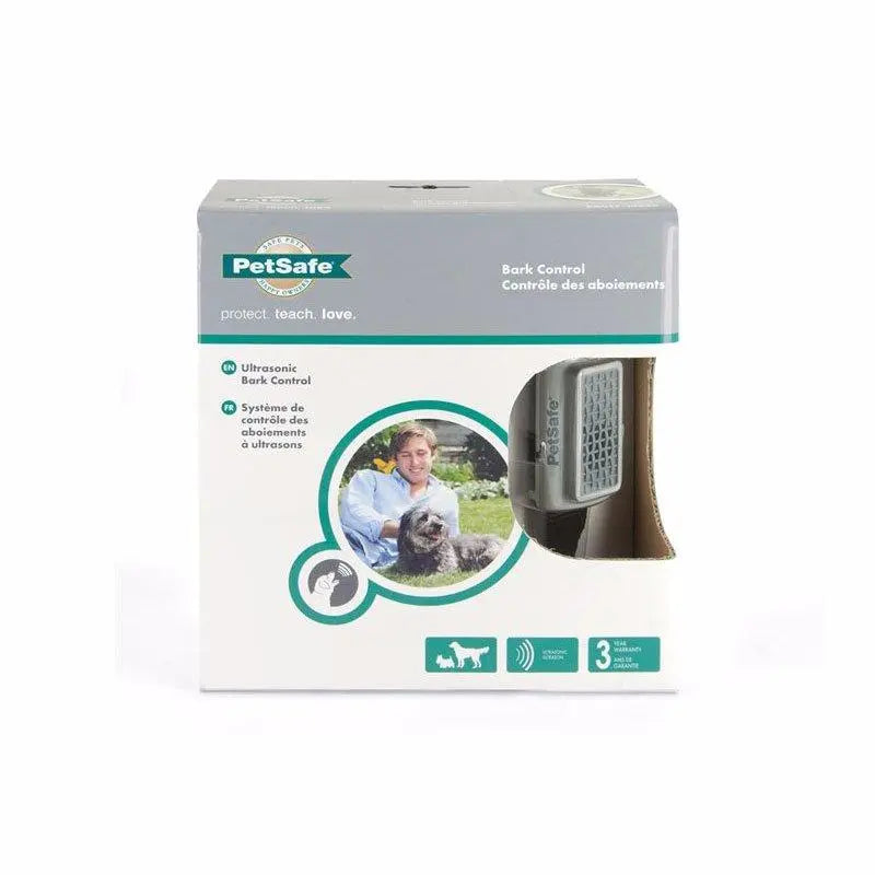 PetSafe ultrasonic bark control system packaging with instructions for effective pet training.