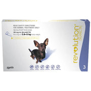 Revolution for Dogs packaging, featuring dosage instructions and safety information for small dogs.