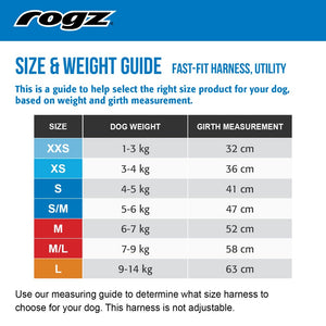 Rogz Utility Reflective Fast Fit Dog Harness Size and Weight Guide